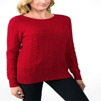Plnotme дамски пуловер пуловери с дълъг ръкав свободен класически o в врата твърд цвят кабел, плетен голям прости пуловери S-2xl