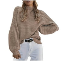 Wavsuf дамски пуловери плюс размер костенурка ежедневен просвет с висок врат с дълъг ръкав твърд плетен зимен каки пуловери размер l