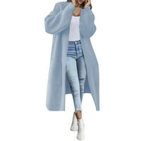 Жени ежедневни дълги ръкав плетен отворен фронт мода Разхлабена елегантна топло огромно ново плетено пуловер Кардиган Женски пуловер палто син m