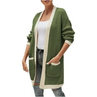 Symoid Womens Coats- Моден цвят съвпадение на дълги ръкави плета жилетка на свободни върхове блуза пуловер зелено m