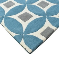 Teal Blue Wool Rug 3 '5' Модерна ръка Tufted Марокански геометричен малък килим