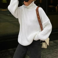 Mveomtd женски удебелен свободен разхлабена есен и зимна костенурка пуловер Небрежен плътно цветен плетен пуловер костенурка за жени бели
