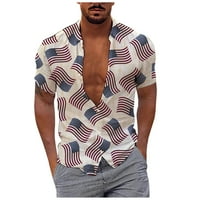 Хуахен Мъже Лято Ден На Независимостта Стил Печатни Риза С Къс Ръкав Ежедневна Риза В Клирънс