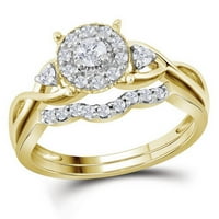 Размер - 10k жълто злато кръгло диамантен ореол Twist Bridal сватбена годежна лента за пръстена