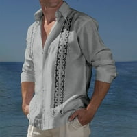 Аурорални мъже риза с дълъг ръкав Мъжки отпечатана пачуърк риза с дълъг ръкав на ревера ежедневна ваканция плажна риза от кардиган блуза блуза