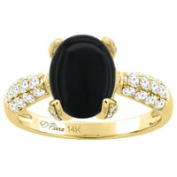 14K жълто злато естествено черен оносен пръстен Овал и диамантен акценти, размер 9.5