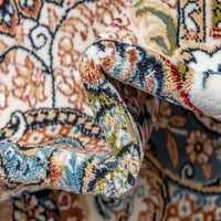 Колекция класически традиционен Медальон текстуриран дизайн площ килим фута Тъмносин тен