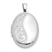 Сребърен сребърен родий-сложен страничен дизайн на свитъци овален медальон