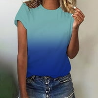 блузи ризи за жени Дамски ежедневни летни принт о врата потници с къс ръкав тренировка ризи ежедневни хлабав Тениски Дамски Ризи сини л