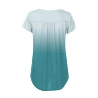 Дамски върхове и блузи градиентни блузи бутони V-Neck жени тениска, светлосиня, m