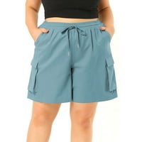 Hhei_k жени Небрежни еластични талии къси панталони Лято теглене с висока талия с джобове на открито спорт