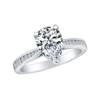 1. Каратова круша и кръгла форма бял естествен диамант пасианс годежен пръстен в 14к масивно Бяло Злато Размер на пръстена-6.5
