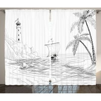 Хилари плаж Графичен печат и текстово полуремионно панели за завеси за пръчки, материал: полиестер, джоб за пръчка