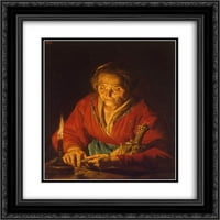 Матиас Стом Матиран черен богато украсен арт печат „Стара жена със свещ“