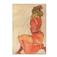 Изобразително изкуство 'коленичила жена в оранжева рокля' платно изкуство от Егон Шиле