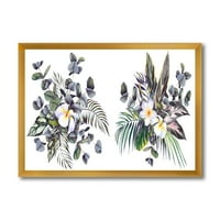 Дизайнарт 'Плумерия Франджипани Цветя С Тропически Букети' Традиционна Рамка Арт Принт