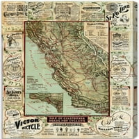 Уинууд студио карти и знамена стена изкуство платно отпечатъци 'карта на Калифорния за велосипедисти' САЩ Карти-зелено, кафяво