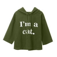 Zodggu отстъпка подарък за любовник модна дама блуза върхове суичъри за жени свободни ежедневни котешки уши качулки с качулка Аз съм котка печат с дълъг ръкав женски свободно време зелено 8