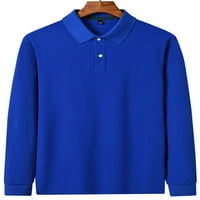 Колиша Мъжка тениска дълъг ръкав Поло ризи Ревера врата върхове Мода ежедневно износване Плътен цвят Пуловер Кралско синьо