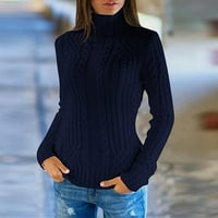 Есента на жените и зимата редовен костенурка с дълги ръкави плетен пуловер есен гардероб жени синьо L