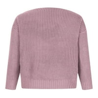 Sanviglor Ladies Pullover V пуловер за врата с дълъг ръкав с джъмпери с дълъг ръкав на разхлабени плетени пуловери розови розови s