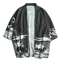 Ханас моден мъжки кимоно жилетка ризи с големи размери отпечатана риза черно m
