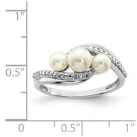 Бели стерлинги сребърни пръстени Pearl Diamond Round сладка вода