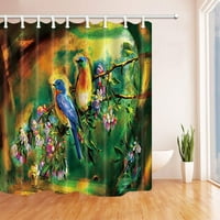 Любителите на птиците седят в цветното дърво масло за боядисване полиестер тъкан за баня душ завеса