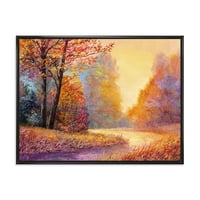 Есента Гора Оранжеви Листа Пейзаж С Пътека Рамкирани Живопис Платно Изкуство Печат