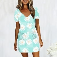 Sundresses for Women Floral Mini Short Leene Leisure V-образно рокля Светло синьо XL