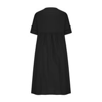 Летни рокли Ауджеа Плюс размер рокли за жени мода Есеннизолирани причинно-следствена изненадващ яка Дълъг ръкав Ваканция бутон спестяване на дрехи до 30% от Черно М