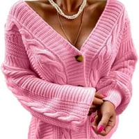 Rejlun жени с дълъг ръкав плетен пуловери уютни кокетни джъмперни шезлонги за изтърпяване розово m