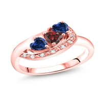 Скъпоценен Камък ЦАР 1. КТ червен гранат син създаден сапфир 18К розово злато позлатен Сребърен пръстен