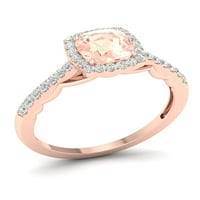 Императорски скъпоценен камък 10к Розово злато Морганит ТТ диамантен Дамски моден пръстен
