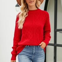 Felwors плета пуловери за жени ежедневни плътни цветове кръгъл пуловер за врата мързелив стил есен и зима нов пуловер с пуловер на пуловер