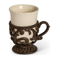 Герсон Acanthus Leaf Cream Ceramic чаши с кафява метална основа и дръжка