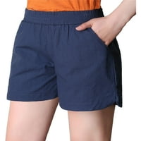Хайт дами еластична талия джоб горещи панталони торбисти обикновени къси панталони Лято твърд цвят с висок талия шорти